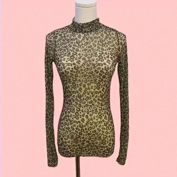 antistar Tops - Leopard Print Mesh turtleneck top